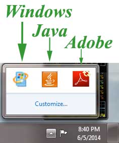Legit Update Icons from Microsoft Windows, Adobe Reader, Java